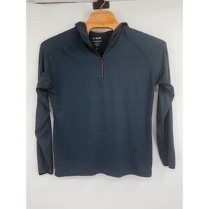 01.Algo Mens Hooded Long Sleeve Shirt Sz‎ L Blue Quarter Zip Lightweight